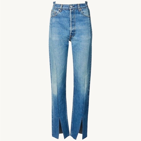 NWT EB Denim Split Hem OGs Vintage Blue 501 Up Cycled High Waist Jeans - Picture 2 of 16